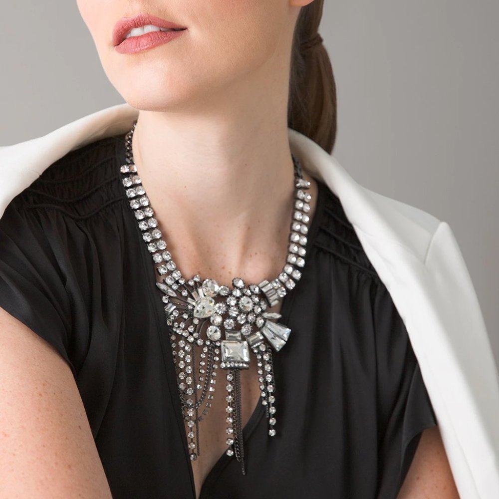 NWT White House Black Market Crystal Drop Fringe Necklace